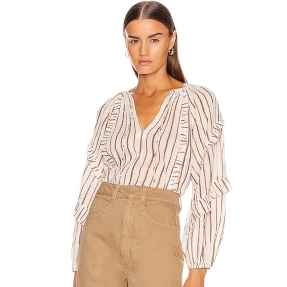 ULLA JOHNSON Liana Metallic Stripe Ruffle Balloon Blouse Sz 6 - Picture 11 of 11